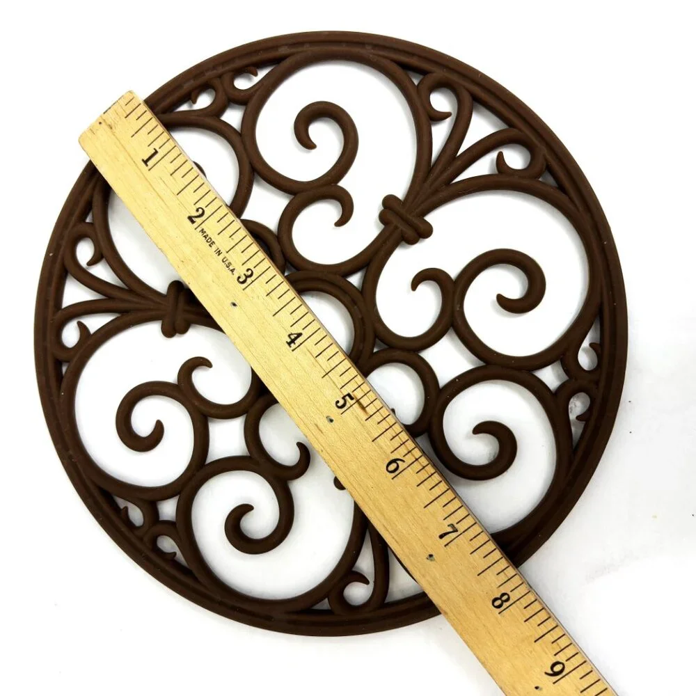 * Trivets Set of Three Silicone Mats Scroll Design Hot Pads Dark Brown